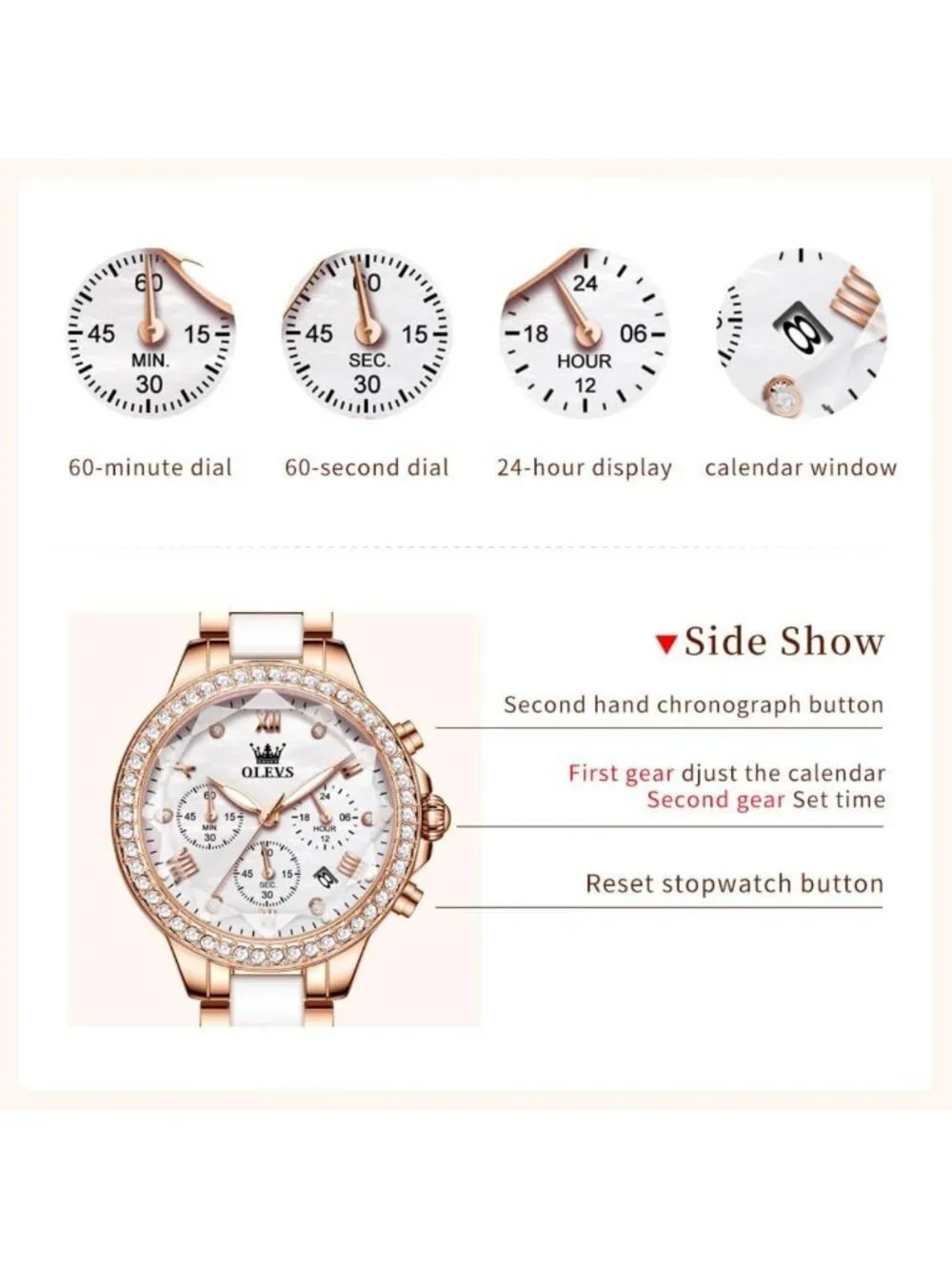 Elegant Diamond Bezel Women's Watch - Luxury Ceramic Dress, Waterproof, Quartz